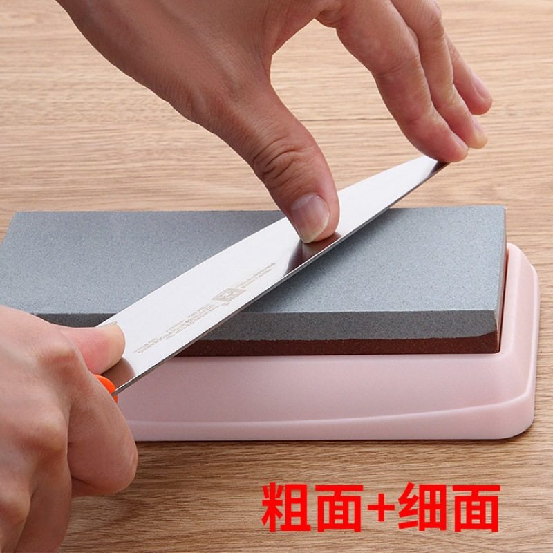 高硬度厨房粗细双面磨刀石 家用磨刀器 实用型防滑底座磨刀油石