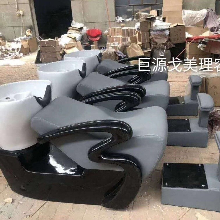 洗头床深陶瓷盆理发店发廊冲水床半躺带脚踏的玻璃钢床出口