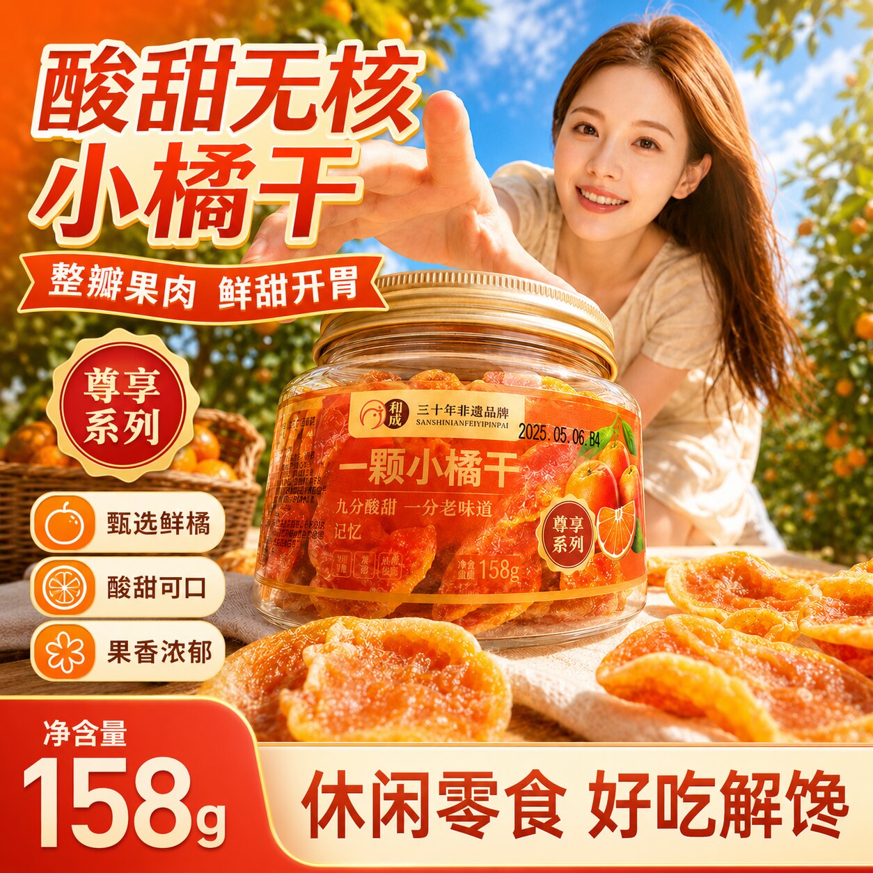一颗小橘干果脯桔子干蜜橘干片蜜桔橘子片丑橘水果干网红老小零食