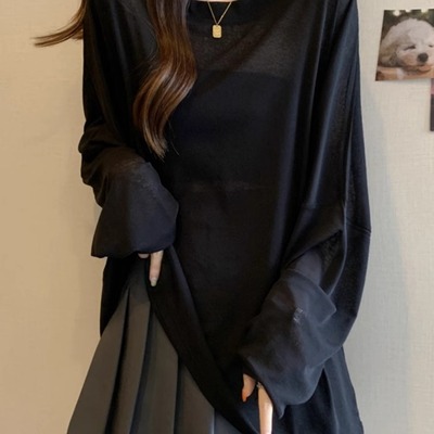 黑色中长款防晒罩衫女夏
