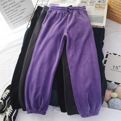 胖mm大码200斤运动裤秋冬加绒加厚外穿束脚卫裤宽松高腰显瘦裤子