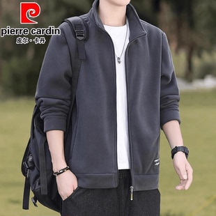 皮尔卡丹羊羔绒外套夹克男士秋冬季立领抓绒衣卫衣摇粒绒开衫夹克