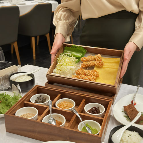沂蒙六味大煎饼创意餐具煎饼卷大葱托盘高档星级酒店宫格实木盘子