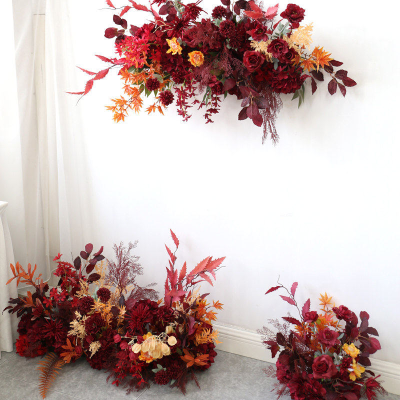 大红色系仿真花艺婚礼婚房布置装饰喜庆活动花球壁挂路引形状定制