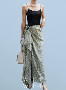 【镇店款-豆沙绿郁金香】WhereWhere原创蜡染布印花度假裙沙滩布
