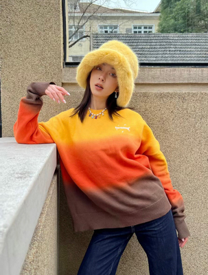 Earthling 日落渐变刺绣针织衫时尚个性毛衣情侣款男士女士圆领