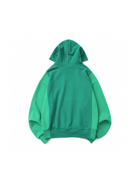 Earthling 绿色复古图案logo拼接连帽卫衣套头秋冬男女情侣装