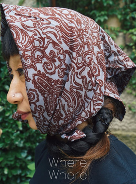 【方巾-Cuwiri系列-灰蓝铁锈色】WhereWhere原创手工蜡染布头巾