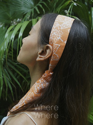 【飘带-花间飞舞系列-淡橘色】WhereWhere原创印花手工蜡染发带飘