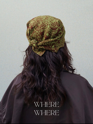 【方巾+发带-花心系-棕绿】WhereWhere原创手工蜡染方巾头巾