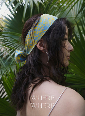【发带-花心系列-蓝黄】WhereWhere原创手工印尼蜡染布发带/丝带