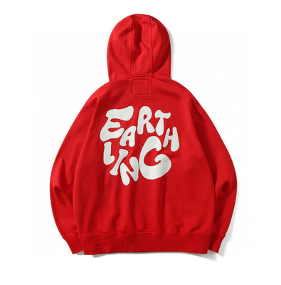 Earthling 红色黄色紫色深蓝圆形标水洗廓形连帽卫衣