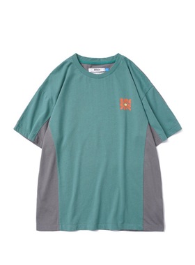 Earthling 米色紫色灰色绿色图案logo拼接短袖T恤