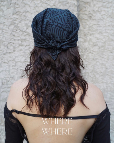 WhereWhere原创印尼手工蜡染布方巾头巾方巾-补丁系列-蓝灰色