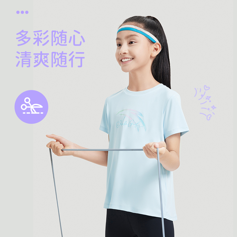 安踏儿童女童短袖T恤衫运动上衣女孩速干衣夏季新款纯棉T恤