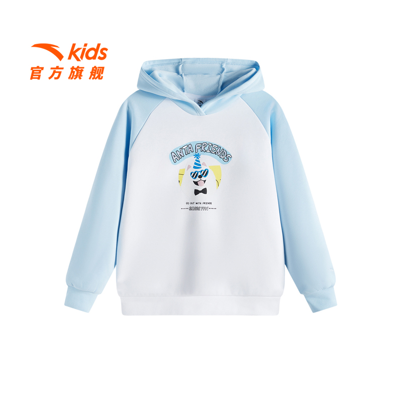安踏儿童女童针织连帽套头衫冬款舒适保暖中大童加绒运动卫衣