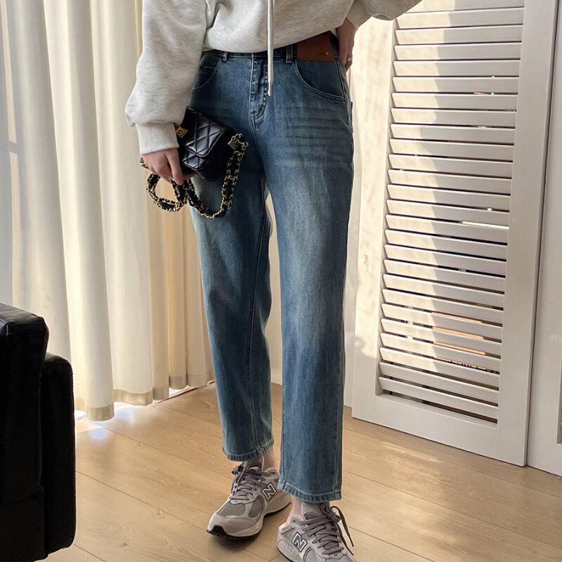 高货高货韩版复古后松紧高腰牛仔裤春装新款宽松显瘦哈伦裤女2400