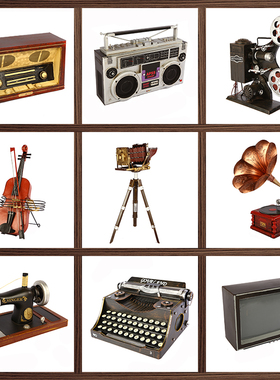 速发复古老式收音录音机电视机放具机摄影机打字机模型道映摆件