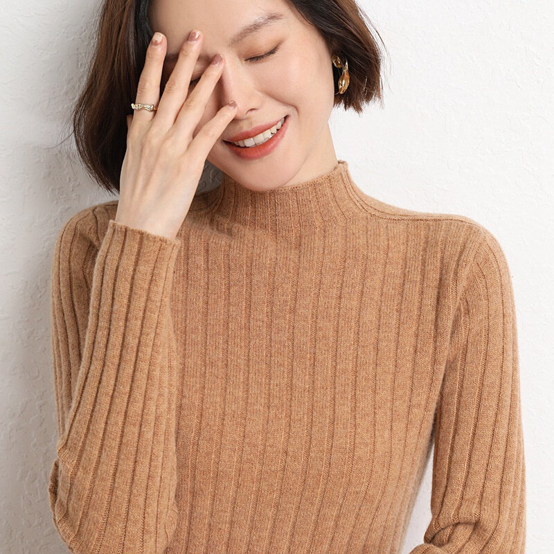 高货创意款2024秋季风气质女装套头长袖半高领直筒型毛衣厂家高货