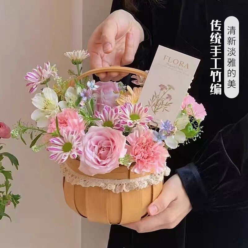 高货小花蓝手提插花篮编织篮子藤编竹编花童活动迷你花筐花童伴手