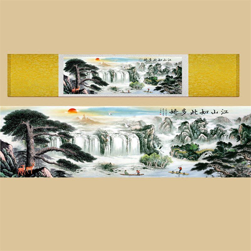 速发卷幅山水横轴挂画酒店装饰画品关挂画壁画已装裱丝绸礼玄丝绸