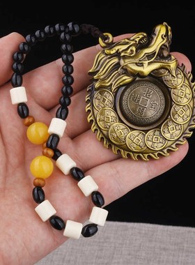 速发龙牌意坠十二生肖手铜实心掌财龙黄把件转转复古男士创吊礼品