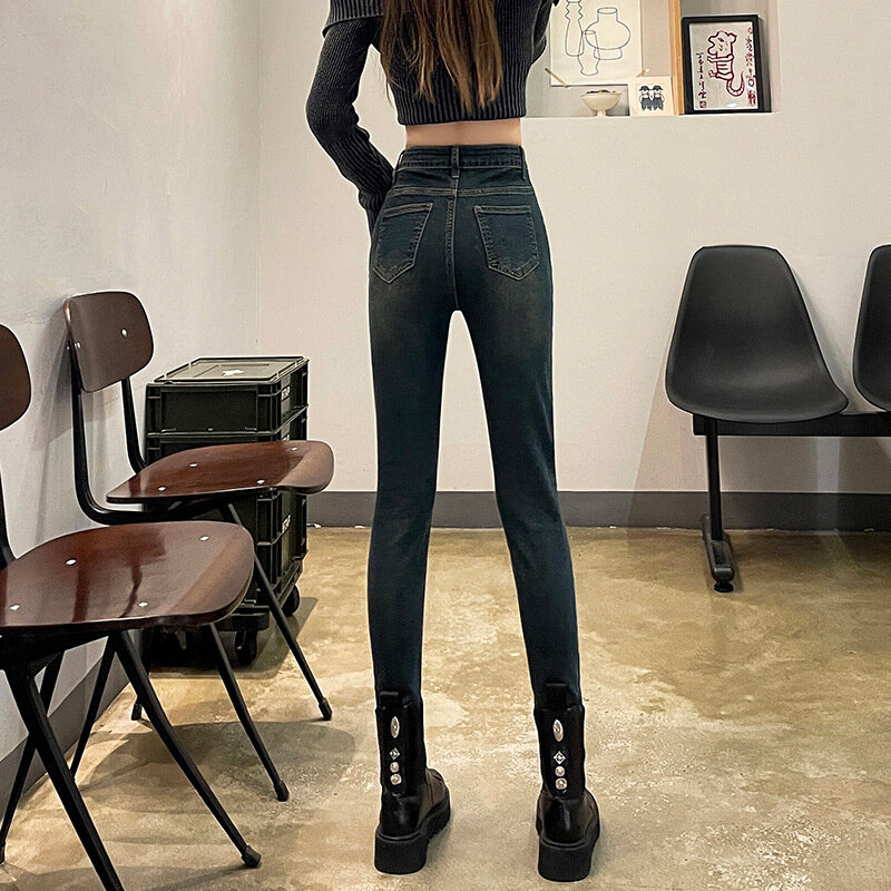 高货高腰小脚牛仔裤女秋季2024新款紧身显瘦设计感弹力修身铅笔裤