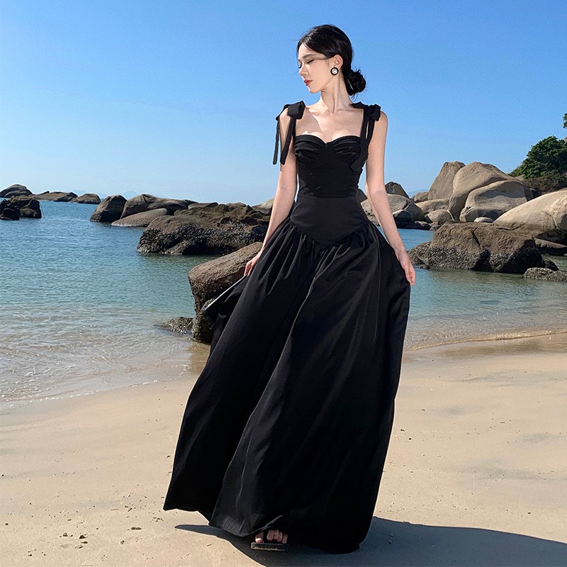 速发色式海边黑泰吊带背心设计感小众高级感辣妹上衣半身连衣裙套