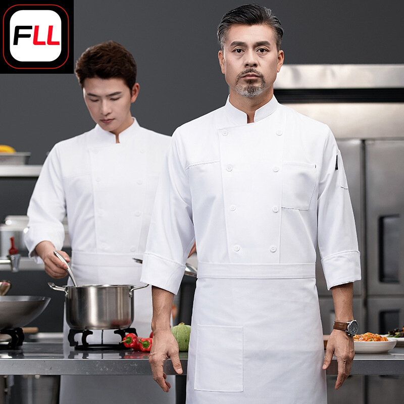 高货餐饮厨师服长袖男女酒店后厨食堂工作服春秋双片纯色
