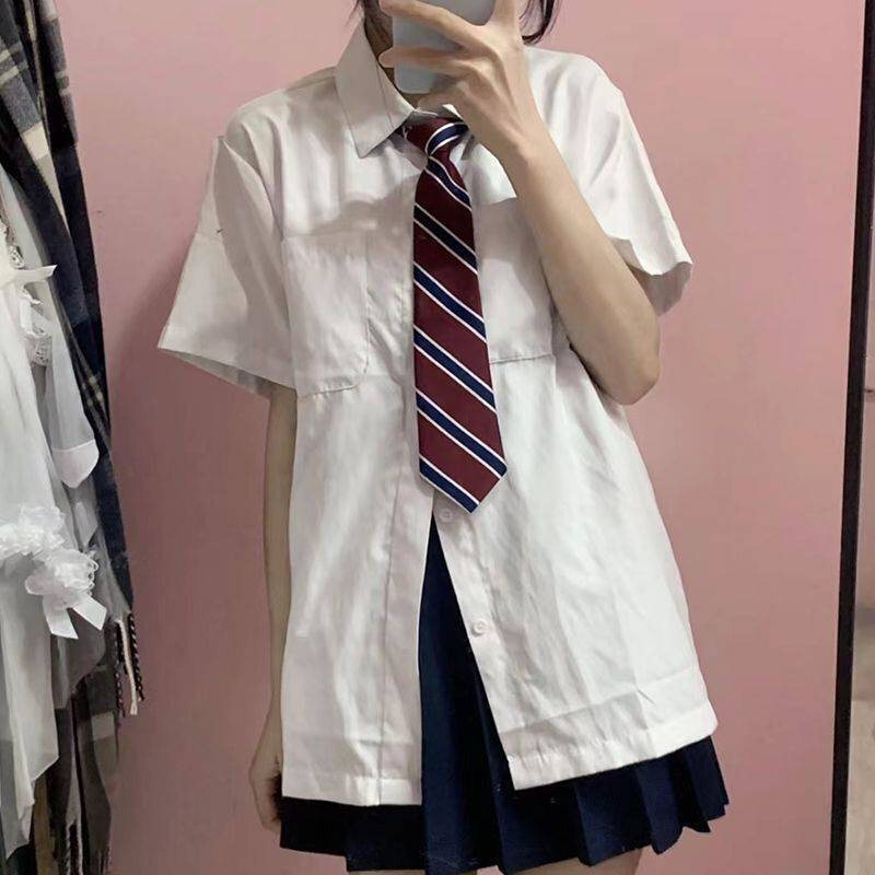 高货夏季新款JK制服衬衫女日系学院风基础款宽松百搭学生纯色短袖
