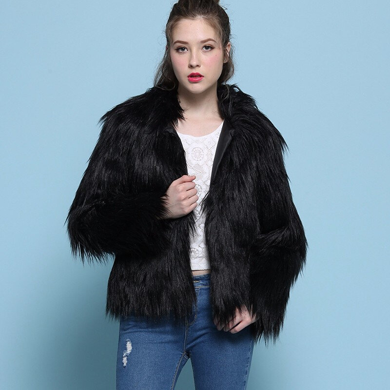 高货欧美皮草外贸超长毛彩色色女士短款漂长毛皮草外套女大尺码
