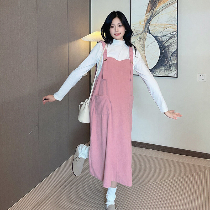 高货雪美芙 孕妇连衣裙秋装2024新款韩版甜美减龄灯芯绒背带裙+打
