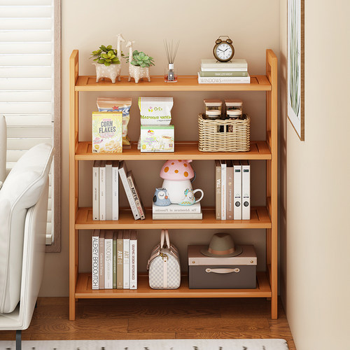 速发客厅书架收柜架实木儿落童地多层转角简易书柜置物纳一体小型