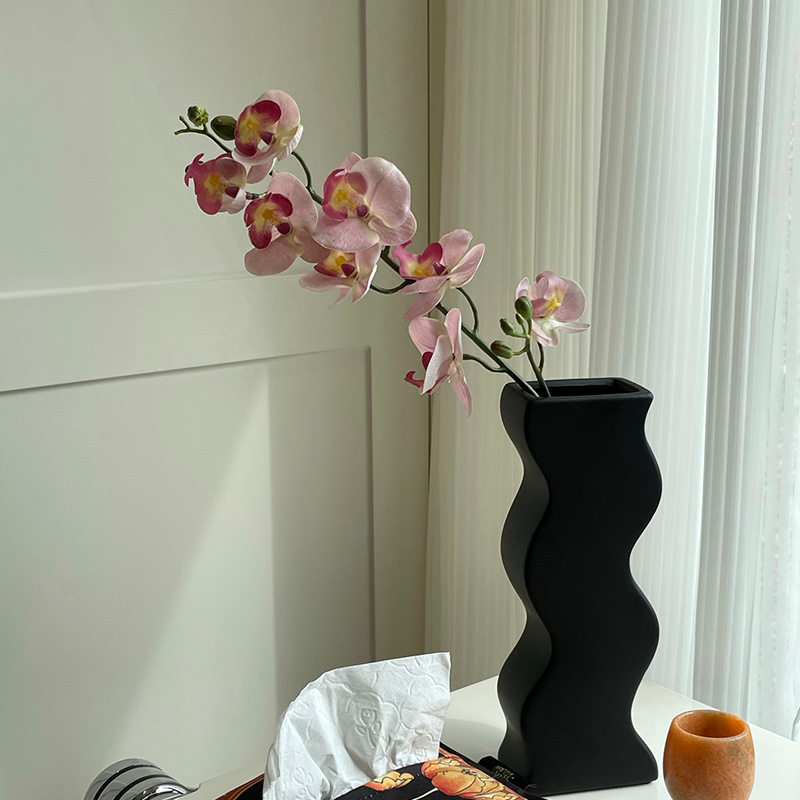 速发磨砂弯曲陶简花瓷瓶约摆件客厅样板间装饰花瓶拍摄道具