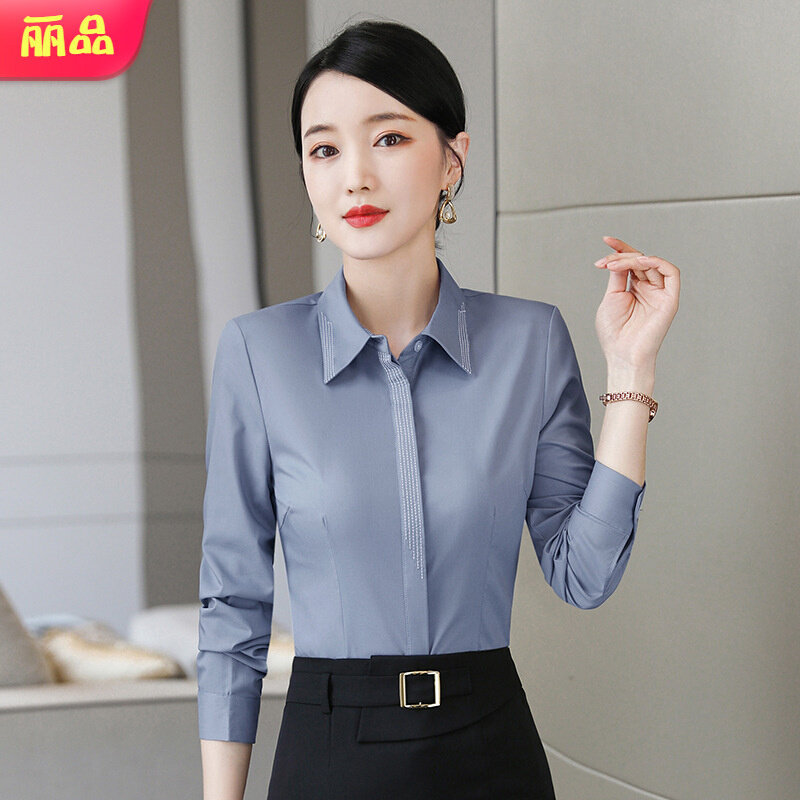 高货2024秋季新款气质面试工作服工装打底衬衣翻领职业装白衬衫女