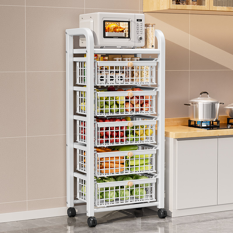速发厨房菜篮储置物架水功蔬菜子物筐落地移动多层多果能家用收纳