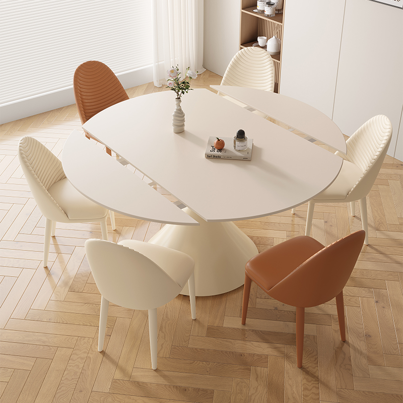 速发轻奢岩板餐桌椅组合简桌圆桌家用小户型圆形带转盘吃饭约子