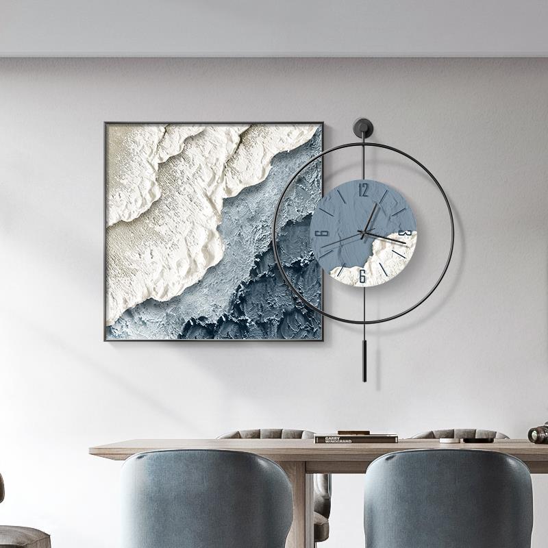 速发简约餐厅肌饰画钟表创意抽象装理挂饭画厅背景墙挂钟客厅壁画