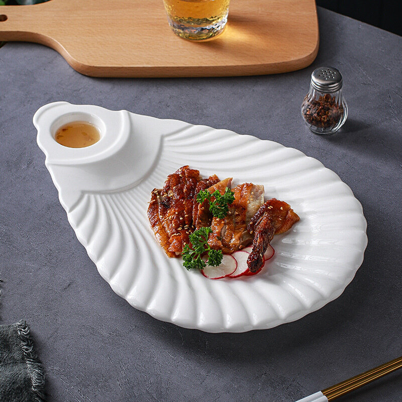 速发吃虾饺子盘子带醋碟虾盘酒店意境菜摆盘餐具北京烤鸭专用