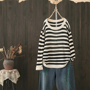 速发针织衫2大特码80斤镂空条纹打底衫内搭遮肚子长袖上衣