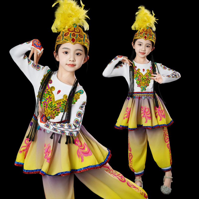 速发新疆舞蹈演出服儿童童古丽维蹈裙子民族服装维吾尔族服饰舞族