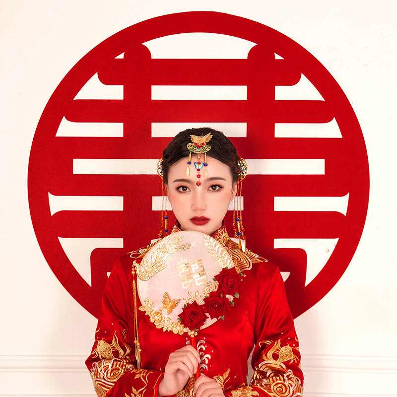 速发大喜字贴结装套婚婚房装布喜字门贴静电贴婚礼饰置无纺布大红