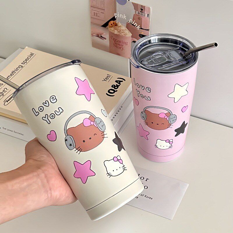 速发高颜值少心保温杯便携式水杯大容量04不锈钢咖啡杯吸管杯杯子