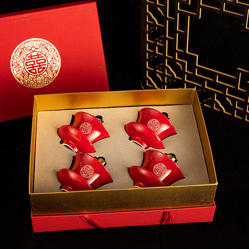 速发敬茶大用品杯全婚庆喜碗筷对碗婚口一对改礼敬酒结婚陪嫁方套