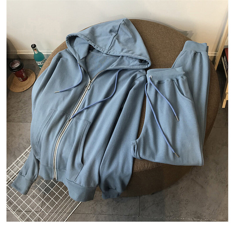 高货卫衣女春秋薄款2024新款拉链连帽衫两件套宽松运动休闲套装束