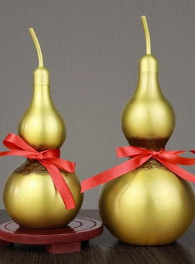 速发铜葫芦摆开纯黄铜五件门对门玄关家居钱口开盖空心工艺品