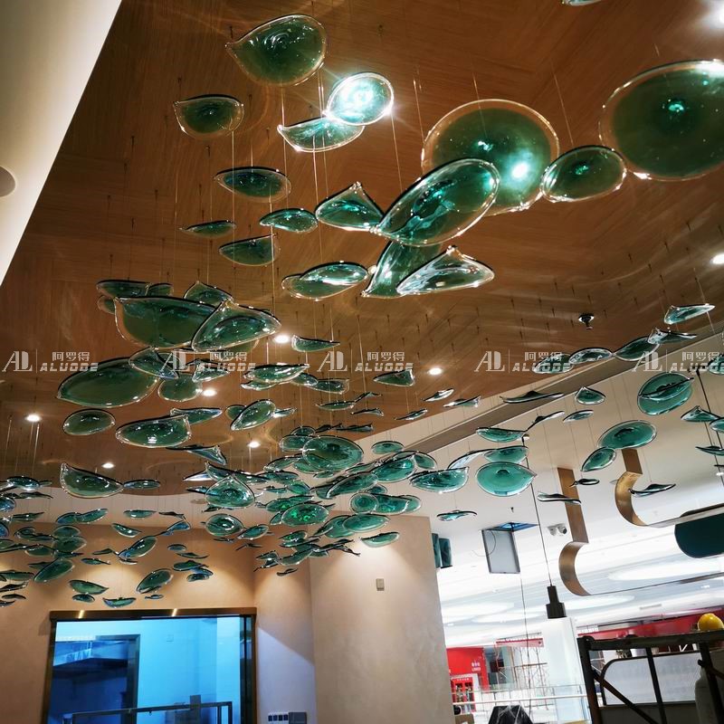 速发装色玻璃荷叶吊饰绿服店铺展厅院酒店饭厅样品屋展示中心装饰
