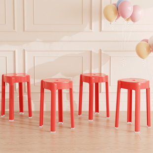 速发红色塑料凳子高凳备厚家婚可叠放胶凳子餐桌圆凳子结用加用凳