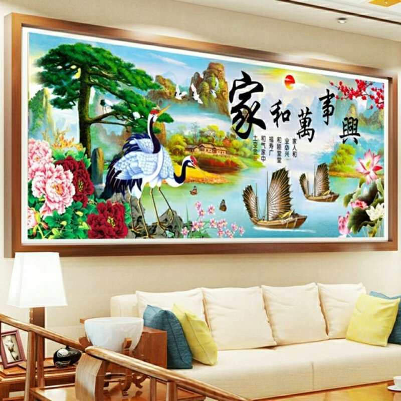 速发5贴钻秀新款迎客松钻石画家和万事兴山水风景满钻客厅点钻十