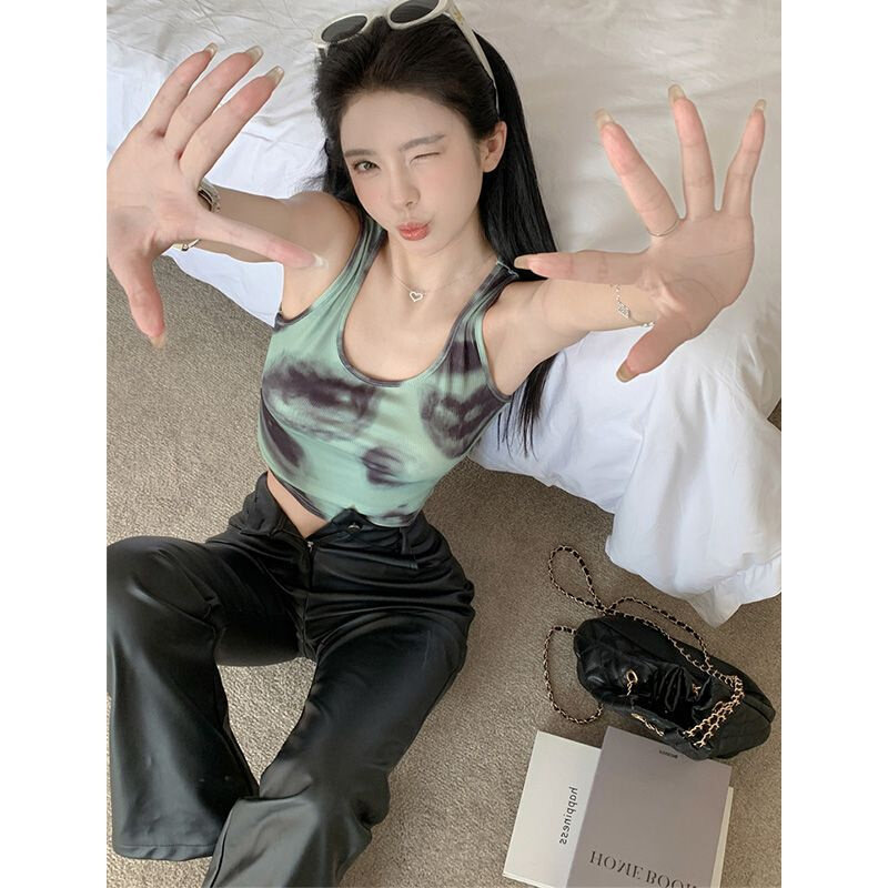高货扎染吊带背心女内搭夏季2024新款设计感小众修身辣妹短款无袖